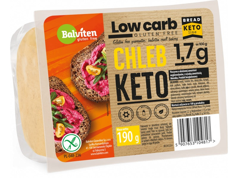 Chleb Krojony Keto o Obniżonej Ilości Węglowodanów Bezglutenowy (2 szt x 190 g)