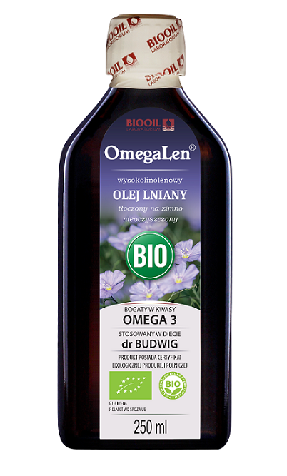 Olej Lniany Tłoczony Na Zimno Wysokolinolenowy BIO 250 ml