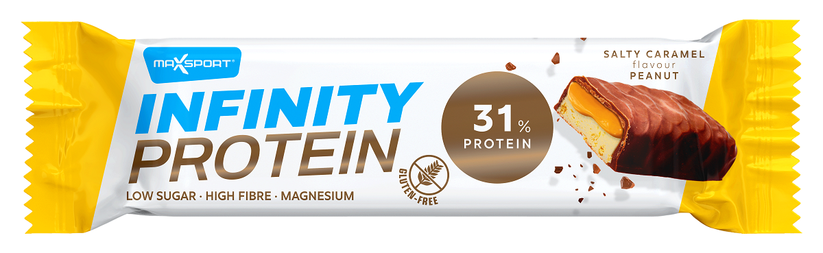 Baton Proteinowy z Karmelem i Orzeszkami Ziemnymi w Czekoladzie Mlecznej Bezglutenowy (6 szt x 55 g)